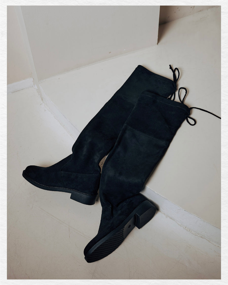 Kiley Slim Suede Boots - Mid Length (BLK)
