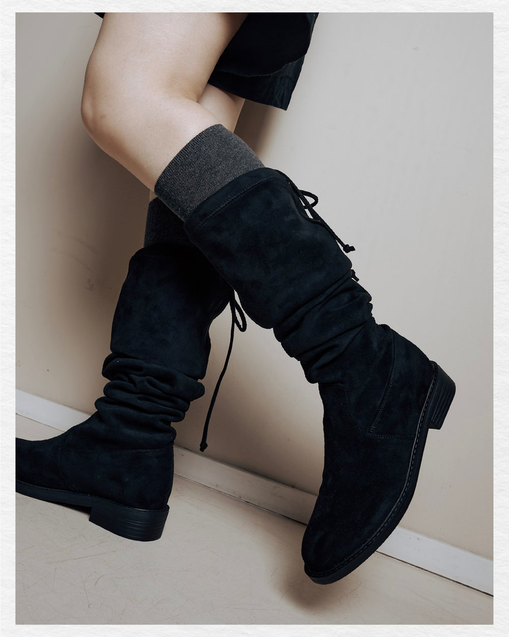 Kiley Slim Suede Boots - Mid Length (BLK)